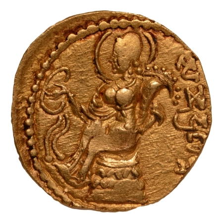 Gupta Empire, Samudragupta, c. 335-375, lyre player, AV dinar, 7.69 g.