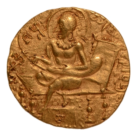 Gupta Empire, Samudragupta, c. 335-375, lyre player, AV dinar, 7.59 g.