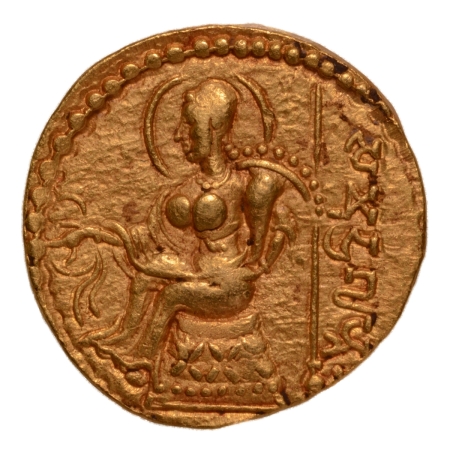 Gupta Empire, Samudragupta, c. 335-375, lyre player, AV dinar, 7.59 g.
