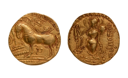 Stamp of Coins » Gupta Gupta Empire, Samudragupta, c. 335-375, Asvamedha, AV dinar 6.85 g.