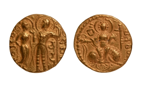 Stamp of Coins » Gupta Gupta Empire, Chandragupta I, c. 319-335, king and queen, AV dinar, 7.51 g.