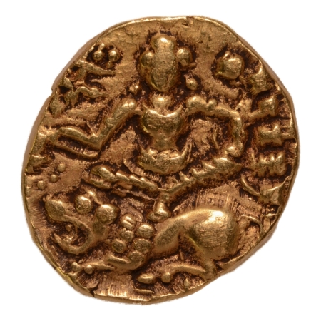 Gupta Empire, Chandragupta II, c. 380-413, lion slayer, AV dinar, 7.81 g.