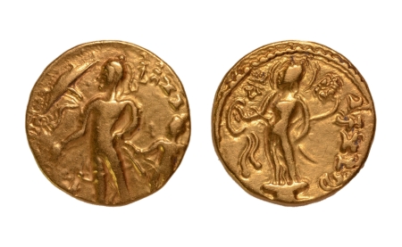 Stamp of Coins » Gupta Gupta Empire, Chandragupta II, c. 380-413, chhatra, AV dinar, 7.78 g.