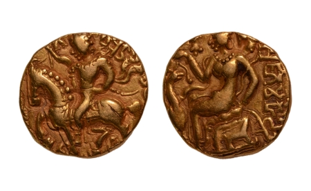 Stamp of Coins » Gupta Gupta Empire, Kumaragupta, c. 415-455, horseman, AV dinar, 8.13 g.