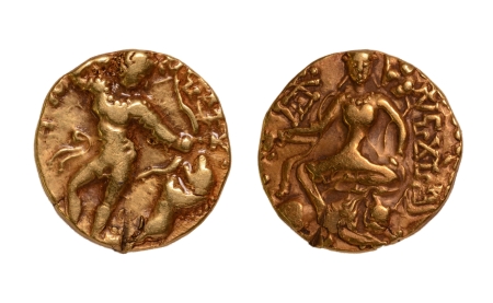 Stamp of Coins » Gupta Gupta Empire, Kumaragupta, c. 415-455, lion slayer, AV dinar, 7.97 g.