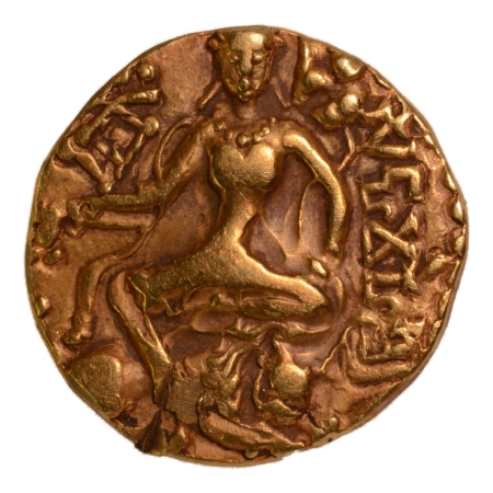 Gupta Empire, Kumaragupta, c. 415-455, lion slayer, AV dinar, 7.97 g.