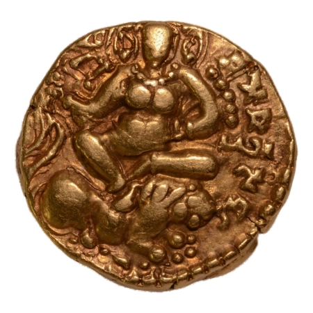Gupta Empire, Kumaragupta, c. 415-455, lion slayer, AV dinar, 8.14 g.