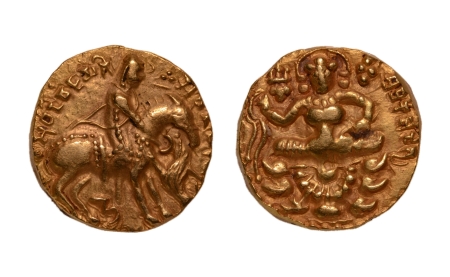 Stamp of Coins » Gupta Gupta Empire, Prakashaditya, c. 490-515, horseman slaying lion, AV dinar, 9.39 g.