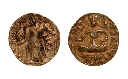 Stamp of Coins » Gupta Gupta Empire, Narasimhagupta, c. 495-530, archer, AV dinar, 9.58 g.
