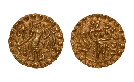 Stamp of Coins » Post-Gupta Post Gupta, Bengal, Samatata dynasty, anonymous issue, archer, AV dinar, 5.67 g.