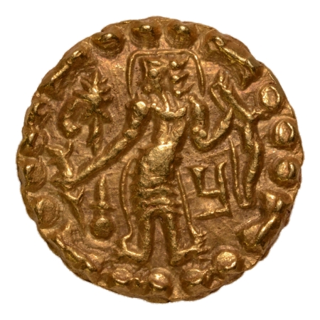 Post Gupta, Bengal, Samatata dynasty, anonymous issue, archer, AV dinar, 5.67 g.