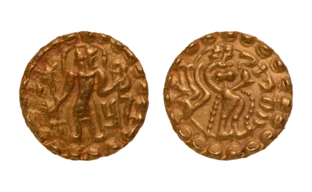 Stamp of Coins » Post-Gupta Post Gupta, Bengal, Samatata dynasty, anonymous or Ratas Sridharadnarata, c. 664-675, archer, AV dinar, 5.66 g.