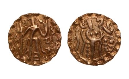 Stamp of Coins » Post-Gupta Post Gupta, Bengal, Samatata region, Khadga dynasty, archer, AV dinar, 5.72 g.