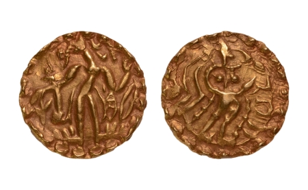 Stamp of Coins » Post-Gupta Post Gupta, Bengal, Samatata region, Khadga dynasty, archer, AV dinar, 5.79 g.