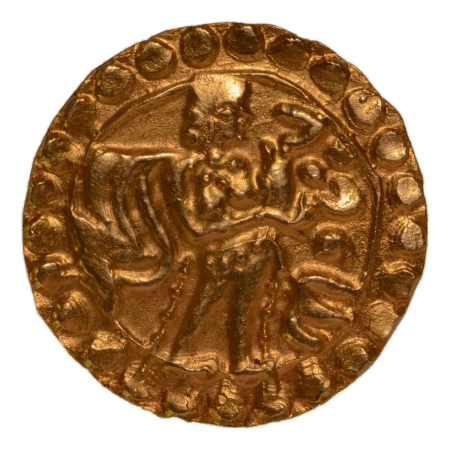 Post Gupta, Bengal, Samatata region, anonymous issue, c. 575-625, archer, AV dinar, 5.72 g.
