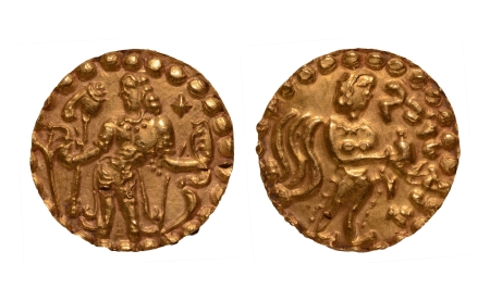 Stamp of Coins » Post-Gupta Post Gupta, Bengal, Khadga kings of Samatata, anonymous issue, c. 575-625, archer, AV dinar, 5.96 g.
