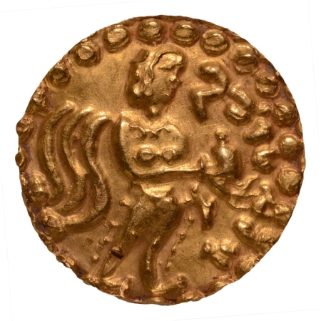 Post Gupta, Bengal, Khadga kings of Samatata, anonymous issue, c. 575-625, archer, AV dinar, 5.96 g.