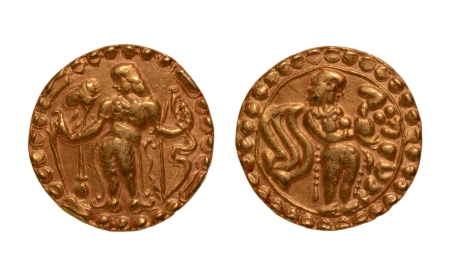 Stamp of Coins » Post-Gupta Post Gupta, Bengal, Khadga kings of Samatata, anonymous issue, c. 575-625, archer, AV dinar, 5.79 g.