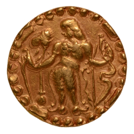 Post Gupta, Bengal, Khadga kings of Samatata, anonymous issue, c. 575-625, archer, AV dinar, 5.79 g.