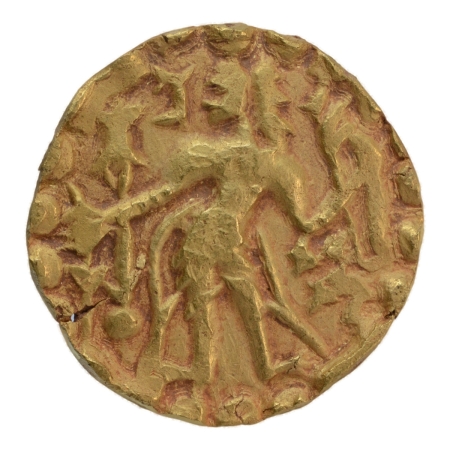 Post Gupta, Bengal, Samatata region, uncertain issue, c. 575-625, archer, AV dinar, 5.29 g.