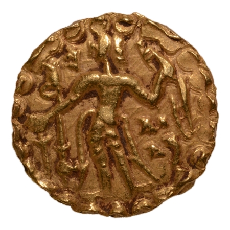 Post Gupta, Bengal, Samatata region, in name of Vira Chandra, c. 575.625, archer, AV dinar, 5.72 g.
