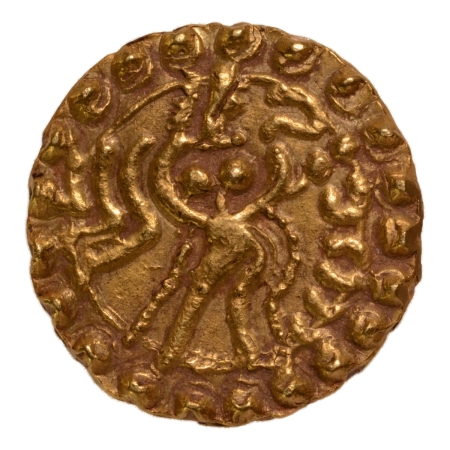Post Gupta, Bengal, Samatata region, in the name of Sri Vijaya, c. 665-701, archer, AV dinar, 5.86 g.