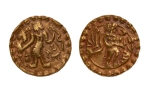 Stamp of Coins » Post-Gupta Post Gupta, Bengal, Samatata region, imitative of Gupta coins, c. 575-625, archer, AV dinar, 6.22 g.