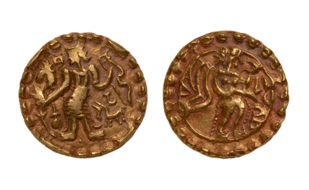 Stamp of Coins » Post-Gupta Post Gupta, Bengal, Samatata region, imitative of Gupta coins, c. 575-625, archer, AV dinar, 6.22 g.