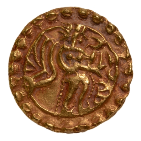 Post Gupta, Bengal, Samatata region, imitative of Gupta coins, c. 575-625, archer, AV dinar, 6.22 g.