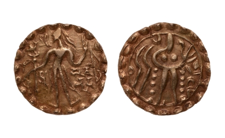 Stamp of Coins » Post-Gupta Post Gupta, Bengal, Khadga kings of Samatata, Balabhatta (ca. 680-720), archer, AV dinar, 5.62 g.