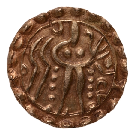 Post Gupta, Bengal, Khadga kings of Samatata, Balabhatta (ca. 680-720), archer, AV dinar, 5.62 g.