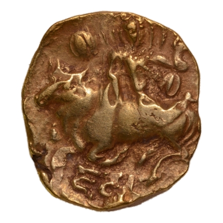 Post Gupta, Gauda, Sasanka Deva. C. 600-635, Siva on bull, AV dinar, 9.34 g.