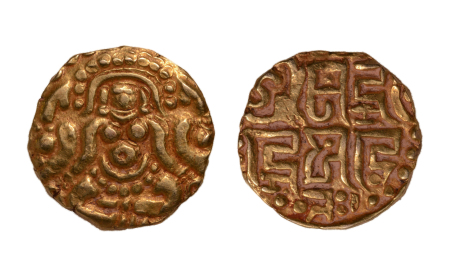 Stamp of Coins » Hindu coins of medieval India Kalachuris of Tripuri, Gangeya Deva, 1015-1040, Lakshmi, AV quarter dinar, 3.88 g.