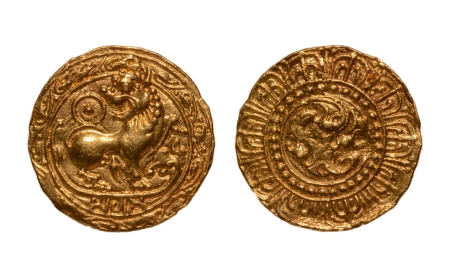 Stamp of Coins » Hindu coins of medieval India Kadambas of Hangal, Toyimadeva, 1048-1075, lion, AV dinar, 4.29 g.