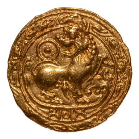 Kadambas of Hangal, Toyimadeva, 1048-1075, lion, AV dinar, 4.29 g.