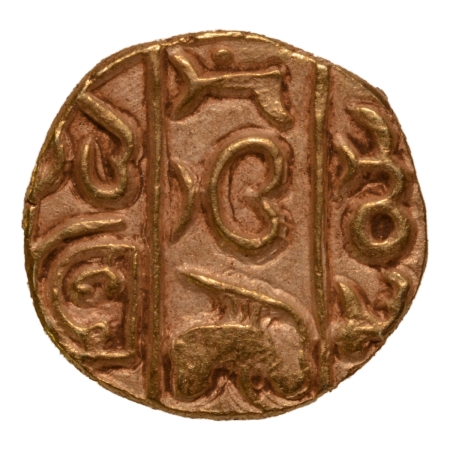 Alupas dynasty, Pandya Dhananjaya, c. 11th century, two fish, AV dinar, 3.59 g.