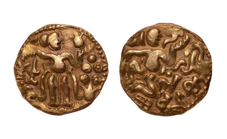 Stamp of Coins » Hindu coins of medieval India Sri Lanka, conquest of Raja Raja Chola, 985-1014, AV kahavanu dinar, 4.29 g.