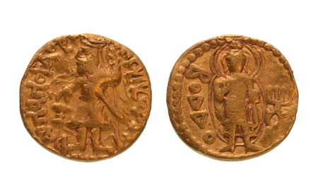 Stamp of Coins » Kushan Kushanas, Kanishka I, c. 127-152, Boddo, AV quarter dinar, 1.88 g.