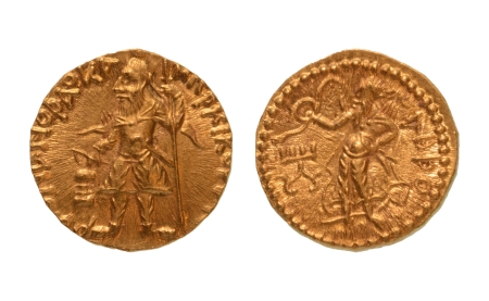 Stamp of Coins » Kushan Kushanas, Kanishka I, c. 127-152, Athsho, AV quarter dinar, 2.00 g.