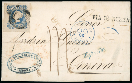Stamp of Portugal 1853 Portugal 1st issue cover LISBON to Genova 25R blue