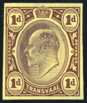 Stamp of South Africa » Transvaal » 1902-03 Watermark Crown CA » Imperforate Colour Trials Appendix C: 1d. colour trials on yellow paper (3)