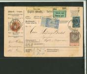 Stamp of Austria » 1890-1918 Issues  Austria 1893 Parcel accompanying card fkd 1G + another 3-colour at back GRAZ ---> SOFIA