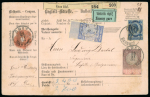 Stamp of Austria » 1890-1918 Issues  Austria 1893 Parcel accompanying card fkd 1G + another 3-colour at back GRAZ ---> SOFIA