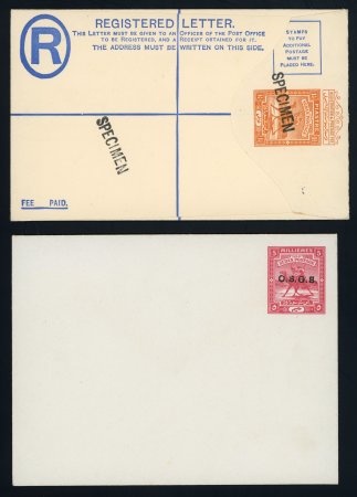 Stamp of Sudan 1908 1½p. G size envelope handstamped "specimen" twice