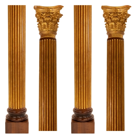 Stamp of Feldman International Auctions » Mobilier, Objets d'Art & Design / Furniture, Objets d'Art & Design Paire de colonnes cannelées en acajou à chapiteaux corinthiens, à décor or alterné, sur bases carrées. Début XIXème siècle