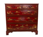 Stamp of Feldman International Auctions » Mobilier, Objets d'Art & Design / Furniture, Objets d'Art & Design Commode George III à cinq tiroirs en laque rouge. Angleterre, Epoque George III (1760 - 1820)