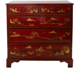 Stamp of Feldman International Auctions » Mobilier, Objets d'Art & Design / Furniture, Objets d'Art & Design Commode George III à cinq tiroirs en laque rouge. Angleterre, Epoque George III (1760 - 1820)