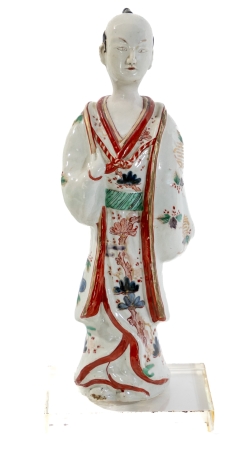Stamp of Feldman International Auctions » Art d'Orient & d'Extrême-Orient / Asian & Oriental Art Japon. Arita. Figurine d’acteur de théâtre Kabuki en porcelaine. Période Edo, début XVIIIème siècle (1720 - 1740)
