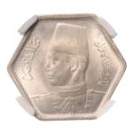Stamp of Coins » Africa » Egypt Egypt King Farouk I 2 pi. AH 1363/1944, Ag 2.80 g.