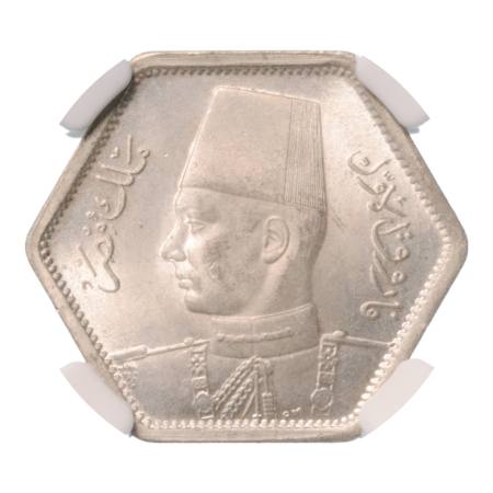 Egypt King Farouk I 2 pi. AH 1363/1944, Ag 2.80 g.